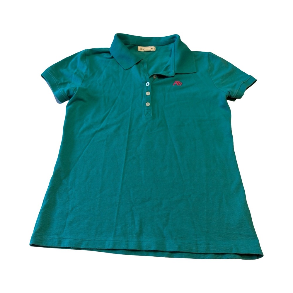 Aeropostale Womens Teal Green A87 Logo Pique Polo Shirt Size Large Short‎ Sleeve